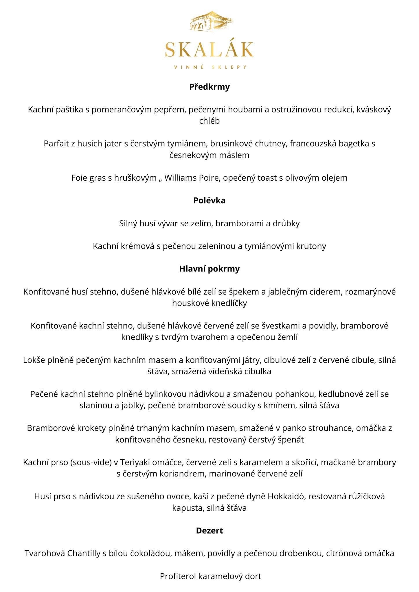 Menu husí hody 2025